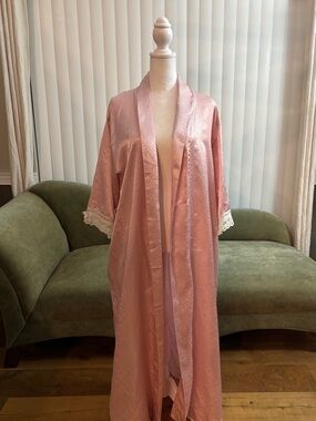 Vtg Christian Dior Pink Satin Jacquard Peignoir Robe Lingerie Paris New York S
